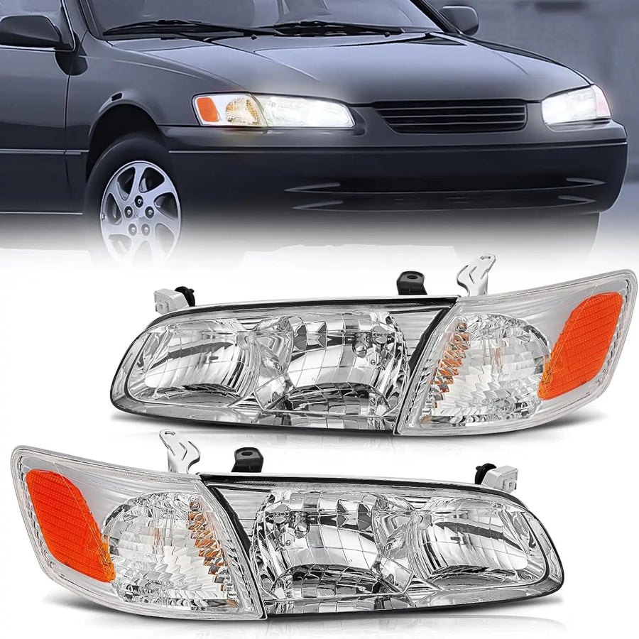 Nilight 2000 2001 Toyota Camry Headlight Assembly Chrome Housing Amber Reflector