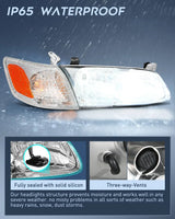 Nilight 2000 2001 Toyota Camry Headlight Assembly Chrome Housing Amber Reflector, view 4