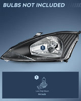 Nilight 2000 2001 2002 2003 2004 Ford Focus Headlight Assembly Black Housing Clear Reflector Upgraded Clear Lens, view 2