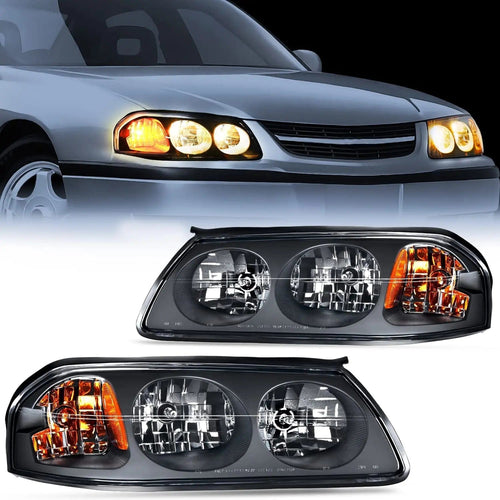 Nilight 2000 2001 2002 2003 2004 Chevy Impala Headlight Assembly Black Case Amber Reflector