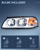 Nilight 2000 2001 2002 2003 2004 Chevy Impala Headlight Assembly Chrome Case Amber Reflector, view 2