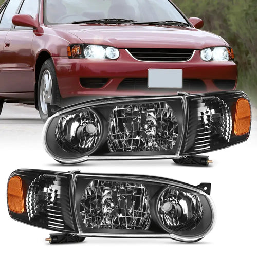 Nilight 2001 2002 Toyota Corolla Headlight Assembly Black Housing Amber Reflector
