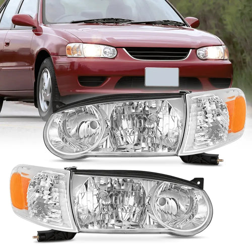 Nilight 2001 2002 Toyota Corolla Headlight Assembly Chrome Housing Amber Reflector