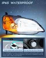 Nilight 2001 2002 2003 Honda Civic Headlight Assembly Chrome Case Amber Reflector Clear Lens, view 4
