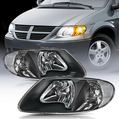 Nilight 2001 2002 2003 2004 2005 2006 2007 Chrysler Town & Country 2001 2002 2003 Voyager 2001 2002 2003 2004 2005 2006 2007 Dodge Grand Caravan Headlight Assembly Black Case Clear Reflector