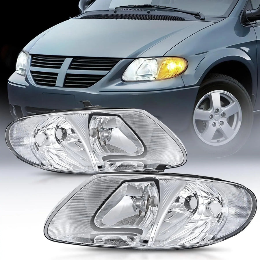Nilight 2001 2002 2003 2004 2005 2006 2007 Chrysler Town & Country 2001 2002 2003 Voyager 2001 2002 2003 2004 2005 2006 2007 Dodge Grand Caravan Headlight Assembly Chrome Case Clear Reflector