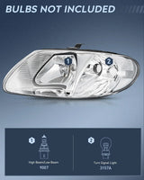 Nilight 2001 2002 2003 2004 2005 2006 2007 Chrysler Town & Country 2001 2002 2003 Voyager 2001 2002 2003 2004 2005 2006 2007 Dodge Grand Caravan Headlight Assembly Chrome Case Clear Reflector, view 2