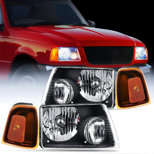 Nilight 2001 2002 2003 2004 2005 2006 2007 2008 2009 2010 2011 2011 Ford Ranger Headlight Assembly Black Case Amber Reflector