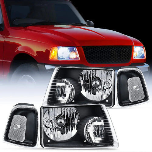 Nilight 2001 2002 2003 2004 2005 2006 2007 2008 2009 2010 2011 Ford Ranger Headlight Assembly Black Case Clear Reflector