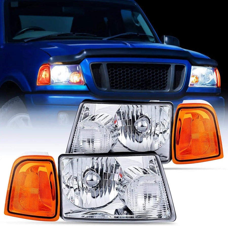 Nilight 2001 2002 2003 2004 2005 2006 2007 2008 2009 2010 2011 2011 Ford Ranger Headlight Assembly Chrome Case Amber Reflector