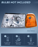 Nilight 2001 2002 2003 2004 2005 2006 2007 2008 2009 2010 2011 2011 Ford Ranger Headlight Assembly Chrome Case Amber Reflector, view 2