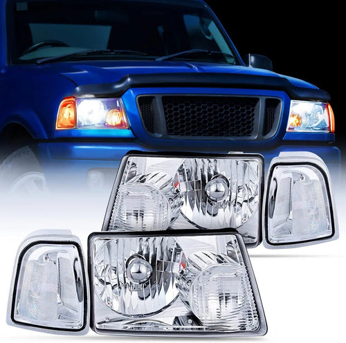 Nilight 2001 2002 2003 2004 2005 2006 2007 2008 2009 2010 2011 2011 Ford Ranger Headlight Assembly Chrome Case Clear Reflector