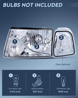 Nilight 2001 2002 2003 2004 2005 2006 2007 2008 2009 2010 2011 2011 Ford Ranger Headlight Assembly Chrome Case Clear Reflector, view 2