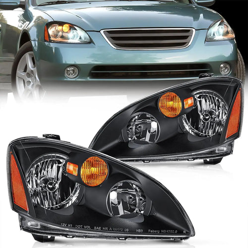 Nilight 2002 2003 2004 Nissan Altima Headlight Assembly Black Housing Amber Reflector Clear Lens