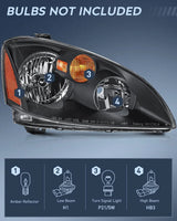 Nilight 2002 2003 2004 Nissan Altima Headlight Assembly Black Housing Amber Reflector Clear Lens, view 2