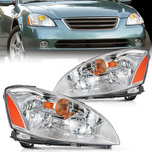 Nilight 2002 2003 2004 Nissan Altima Headlight Assembly Chrome Housing Amber Reflector Clear Lens