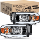 Nilight 2002 2003 2004 2005 Dodge Ram 1500 2003 2004 2005 Dodge Ram 2500 3500 Headlight Assembly Black Case Amber Reflector, view 2