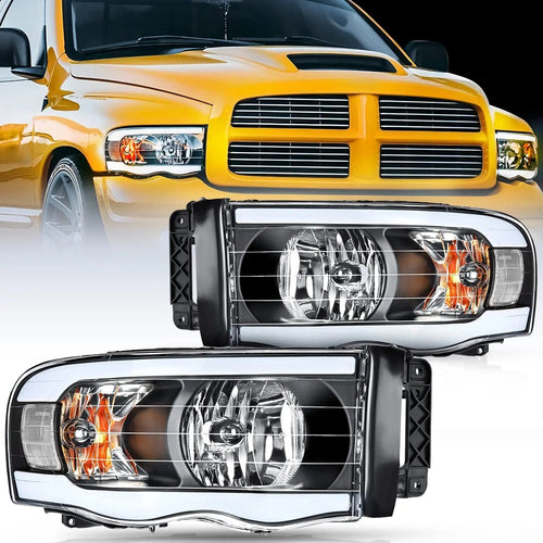 Nilight Headlights Assembly Led DRL for 2002-2005 Dodge Ram 1500 2003 2004 2005 Dodge Ram 2500 3500 Headlamp,Black Housing Clear Reflector