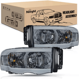 Nilight 2002 2003 2004 2005 Dodge Ram 1500 2003 2004 2005 Dodge Ram 2500 3500 Headlight Assembly Smoke Case Clear Reflector, view 2