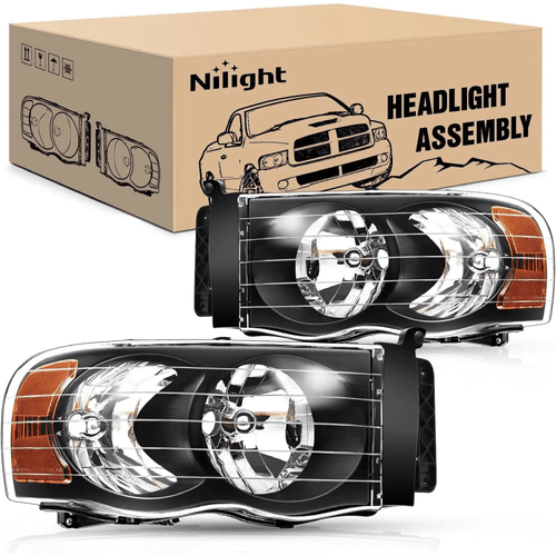 Nilight 2002 2003 2004 2005 Dodge Ram 1500 2500 3500 Headlight Assembly Black Case Amber Reflector