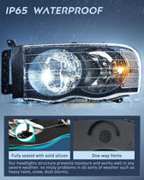 Nilight 2002 2003 2004 2005 Dodge Ram 1500 2500 3500 Headlight Assembly Black Case Clear Reflector, view 4