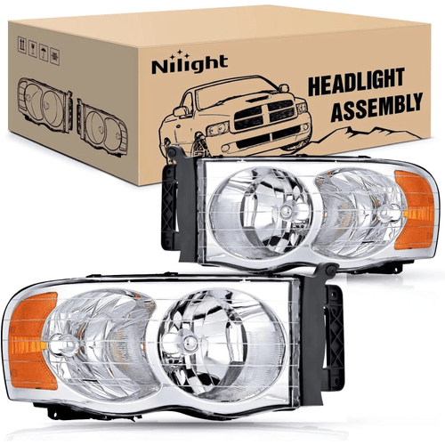 Nilight 2002 2003 2004 2005 Dodge Ram 1500 2500 3500 Headlight Assembly Chrome Case Amber Reflector