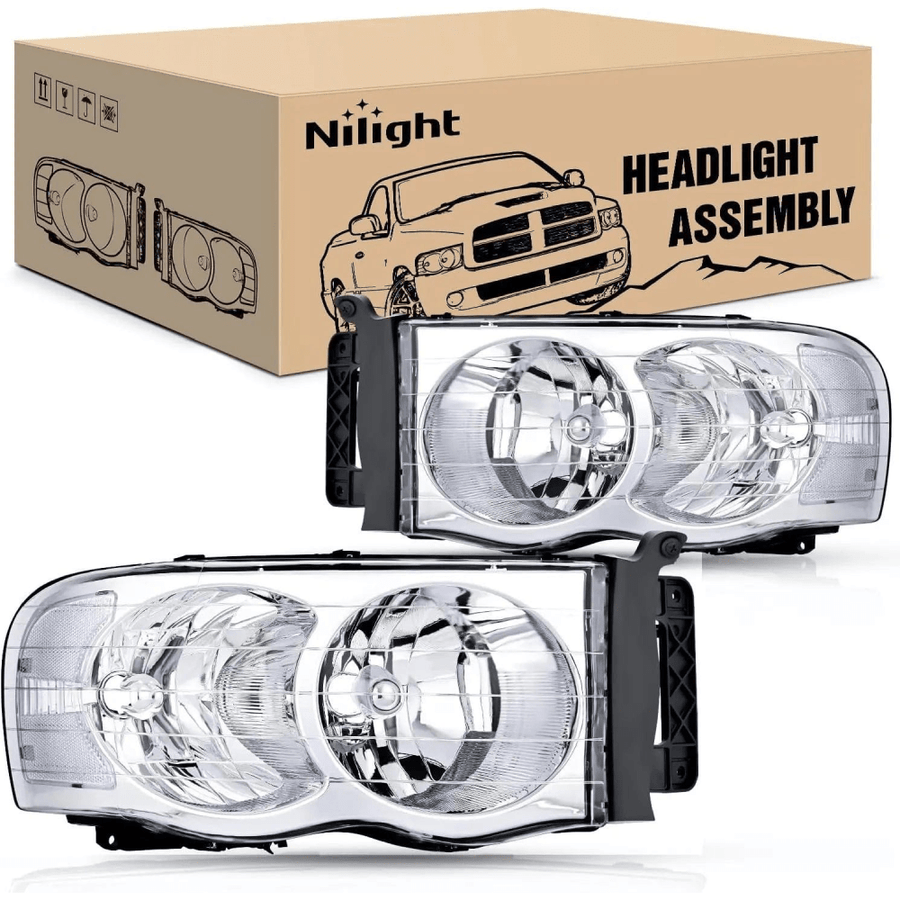 Nilight 2002 2003 2004 2005 Dodge Ram 1500 2500 3500 Headlight Assembly Chrome Case Clear Reflector