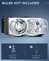 Nilight 2002 2003 2004 2005 Dodge Ram 1500 2500 3500 Headlight Assembly Chrome Case Clear Reflector, view 2