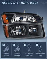 Nilight 2002 2003 2004 2005 2006 Chevy Avalanche Headlight Assembly Black Case Amber Clear Reflector, view 3