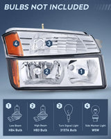 Nilight 2002 2003 2004 2005 2006 Chevy Avalanche Headlight Assembly Chrome Case Amber Clear Reflector, view 3