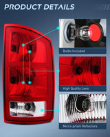 Nilight 2002 2003 2004 2005 2006 Dodge Ram 1500 2003 2004 2005 2006 Dodge Ram 2500 3500 Taillight Assembly Rear Lamp Replacement OE Style w/Bulbs Passenger Side, view 6
