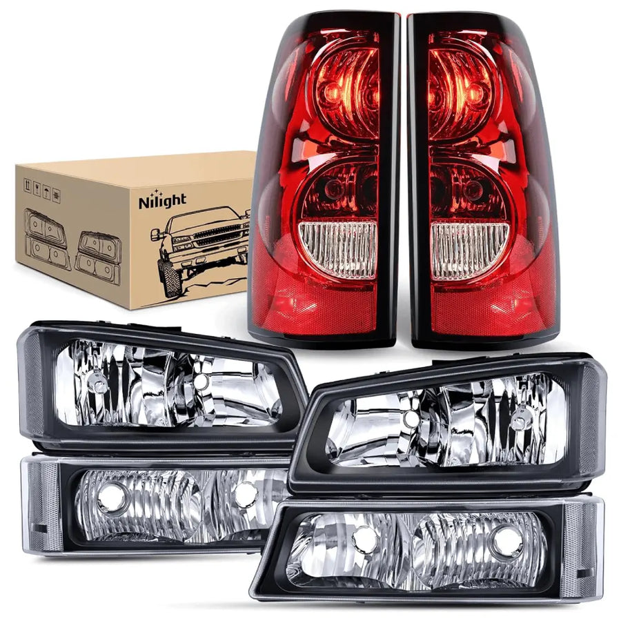 Nilight 2003 2004 2005 2006 Chevy Silverado 1500 1500HD 2500 2500HD 3500 2007 Chevy Silverado 1500 2500 3500 Classic OE Style Black Housing Clear Reflector Headlight Taillight Assembly
