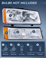 Nilight 2003 2004 2005 2006 Chevy Silverado 1500 1500HD 2500 2500HD 3500 2007 Chevy Silverado 1500 2500 3500 Classic OE Style Chrome Housing Amber Reflector Headlight Taillight Assembly, view 2