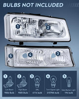 Nilight 2003 2004 2005 2006 Chevy Silverado 1500 1500HD 2500 2500HD 3500 2007 Chevy Silverado 1500 2500 3500 Classic OE Style Chrome Housing Clear Reflector Headlight Taillight Assembly, view 2