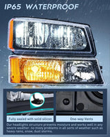 Nilight 2003 2004 2005 2006 Chevy Silverado Avalanche 1500 1500HD 2500 2500HD 3500 Headlight Assembly Black Case Amber Reflector, view 5