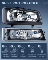 Nilight 2003 2004 2005 2006 Chevy Silverado Avalanche 1500 1500HD 2500 2500HD 3500 Headlight Assembly Black Case Clear Reflector, view 2