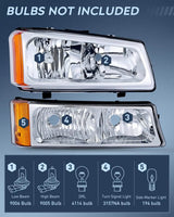 Nilight 2003 2004 2005 2006 Chevy Silverado Avalanche 1500 1500HD 2500 2500HD 3500 Headlight Assembly Chrome Case Amber Reflector, view 2