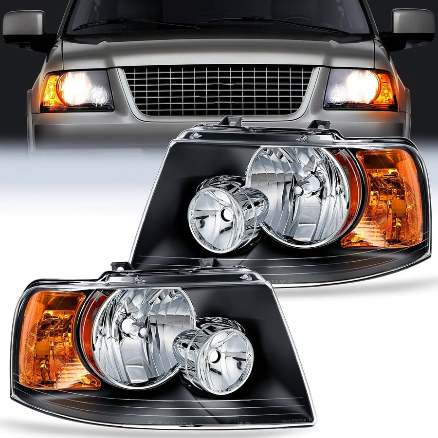 Nilight 2003 2004 2005 2006 Ford Expedition Headlight Assembly Black Housing Amber Reflector Clear Lens