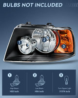 Nilight 2003 2004 2005 2006 Ford Expedition Headlight Assembly Black Housing Amber Reflector Clear Lens, view 2