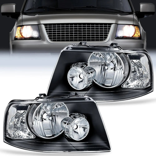 Nilight 2003 2004 2005 2006 Ford Expedition Headlight Assembly Black Housing Clear Reflector Clear Lens