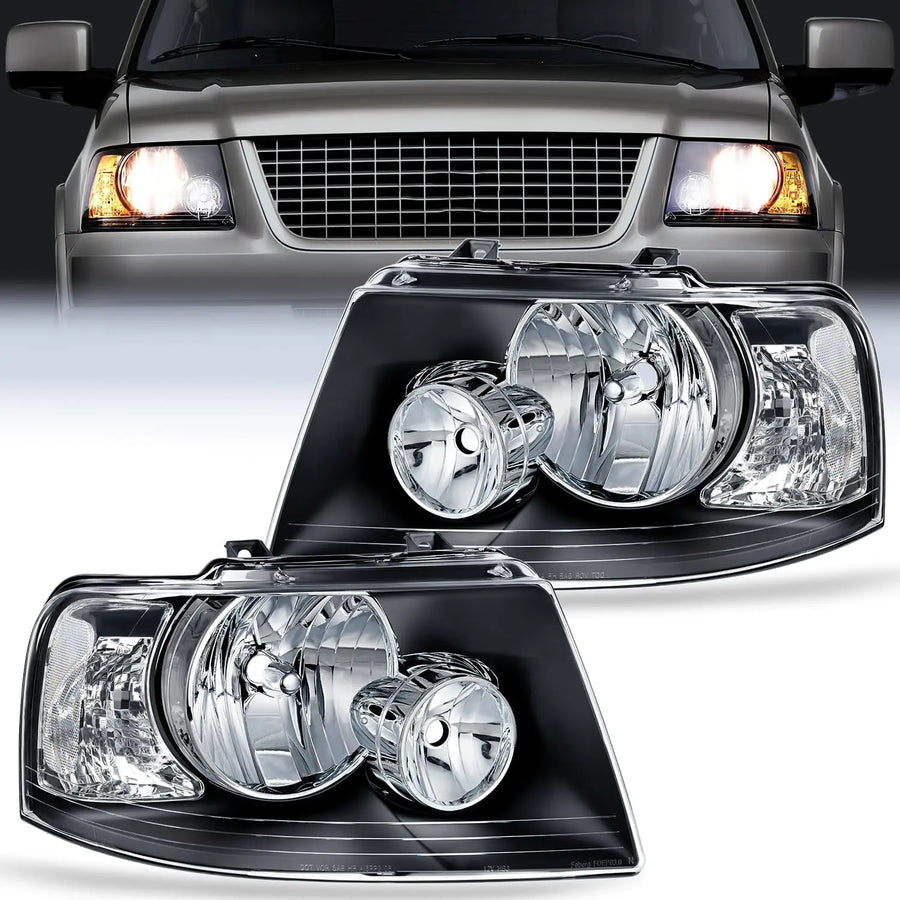 Nilight 2003 2004 2005 2006 Ford Expedition Headlight Assembly Black Housing Clear Reflector Clear Lens