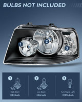 Nilight 2003 2004 2005 2006 Ford Expedition Headlight Assembly Black Housing Clear Reflector Clear Lens, view 2