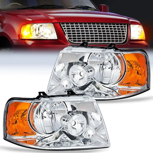 Nilight 2003 2004 2005 2006 Ford Expedition Headlight Assembly Chrome Housing Amber Reflector Clear Lens