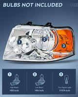 Nilight 2003 2004 2005 2006 Ford Expedition Headlight Assembly Chrome Housing Amber Reflector Clear Lens, view 2