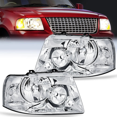 Nilight 2003 2004 2005 2006 Ford Expedition Headlight Assembly Chrome Housing Clear Reflector Clear Lens