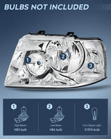 Nilight 2003 2004 2005 2006 Ford Expedition Headlight Assembly Chrome Housing Clear Reflector Clear Lens, view 2