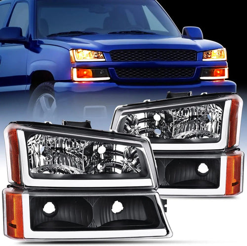 Nilight 2003 2004 2005 2006 2007 Chevy Silverado Avalanche 1500 2500 3500 Headlight Assembly Black Case Amber Reflector DRL