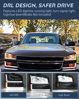 Nilight 2003 2004 2005 2006 2007 Chevy Silverado Avalanche 1500 2500 3500 Headlight Assembly Black Case Amber Reflector DRL, view 6