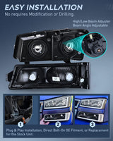 Nilight 2003 2004 2005 2006 2007 Chevy Silverado Avalanche 1500 2500 3500 Headlight Assembly Black Case Clear Reflector DRL, view 3