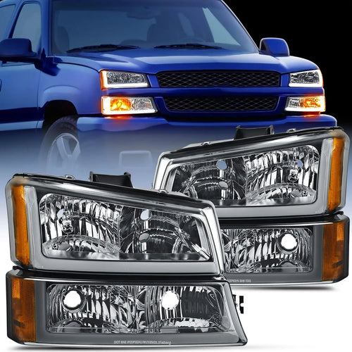 Nilight 2003 2004 2005 2006 2007 Chevy Silverado Avalanche 1500 2500 3500 Headlight Assembly Smoke Chrome Case Amber Reflector DRL